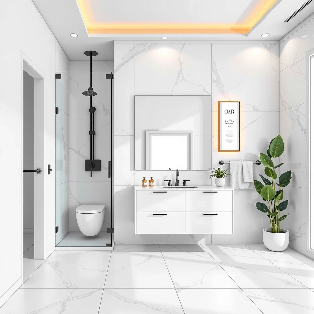 Bathroom remodeling project with luxury fixtures and tile work