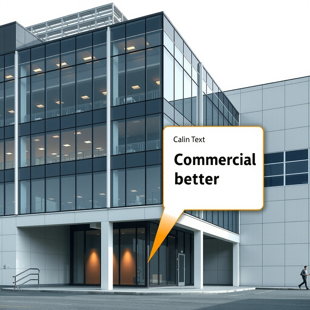 Commercial office building with glass facade and modern structural elements